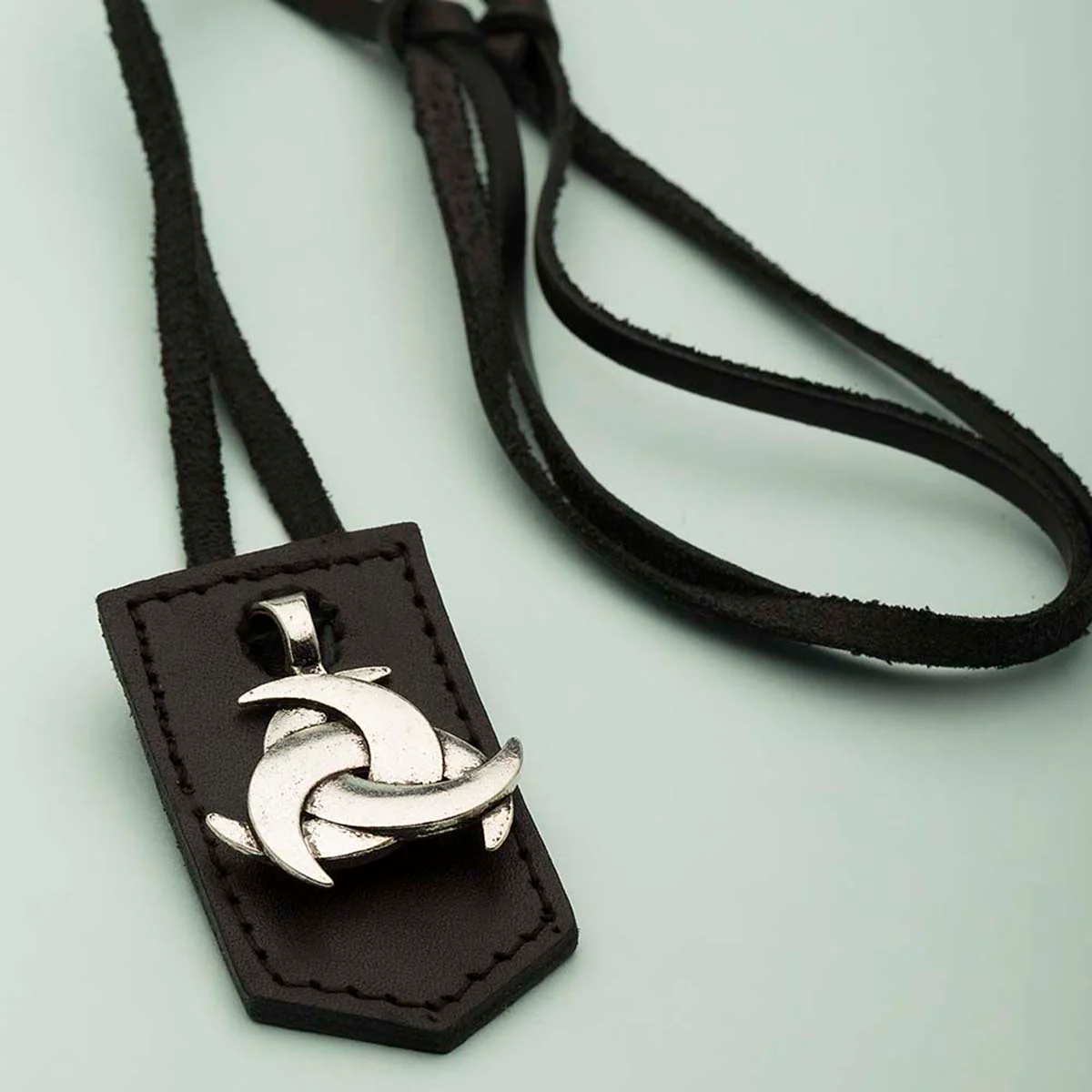 Tricrescent Moon Designer Pendant With Leather Chain For Men