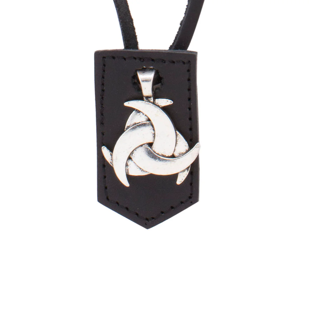 Tricrescent Moon Designer Pendant With Leather Chain For Men - Image 3