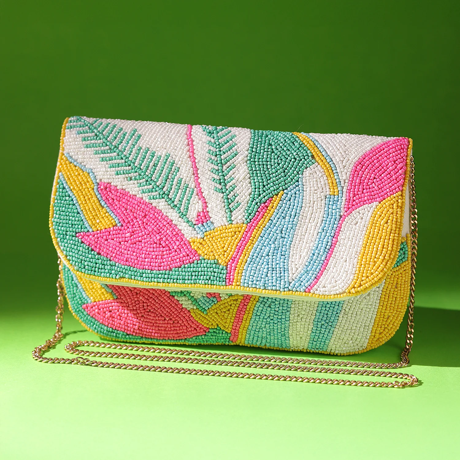 Tropical Bloom Beaded Clutch Bag
