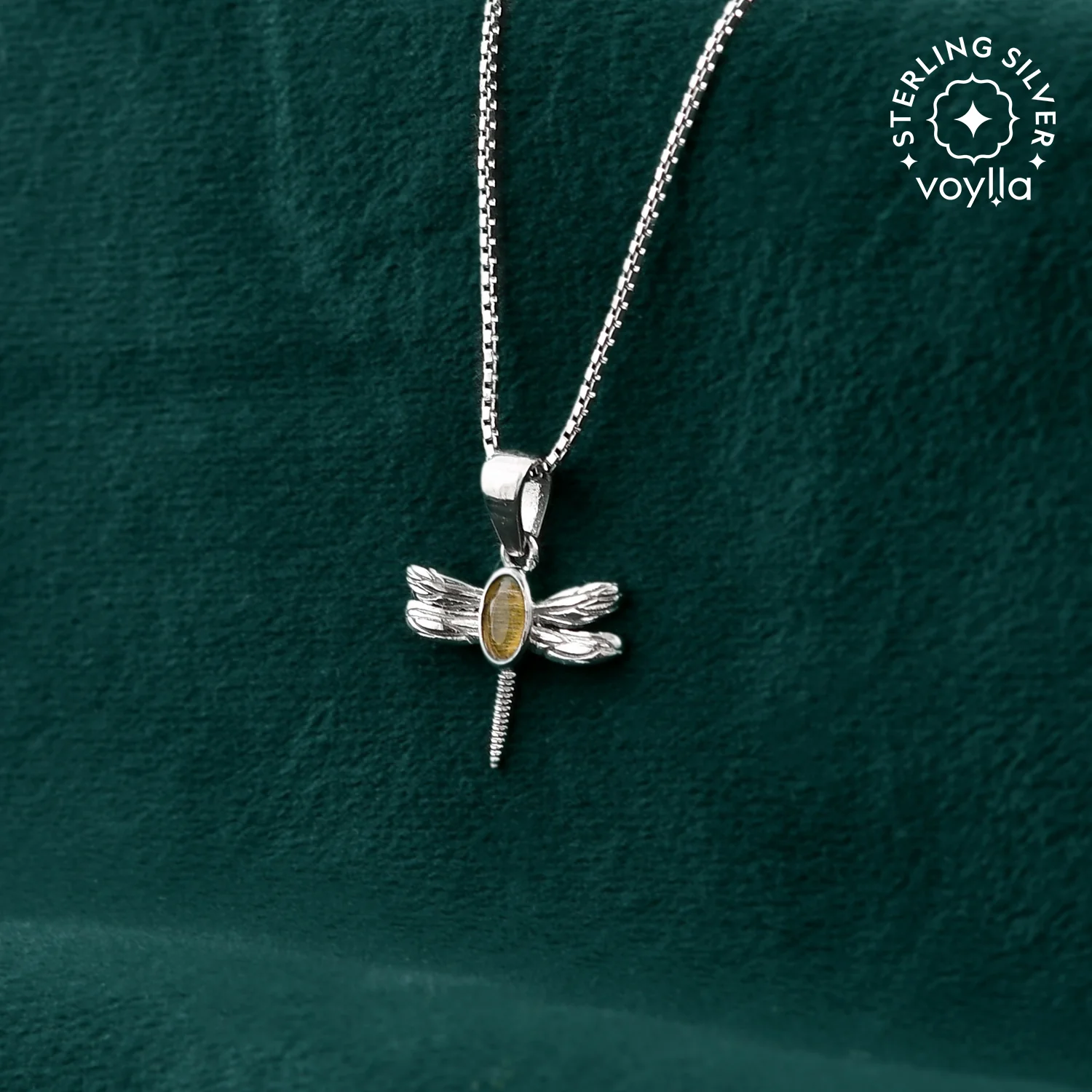 Tropical Wildlife Glimmer Dragonfly Sterling Silver Pendant