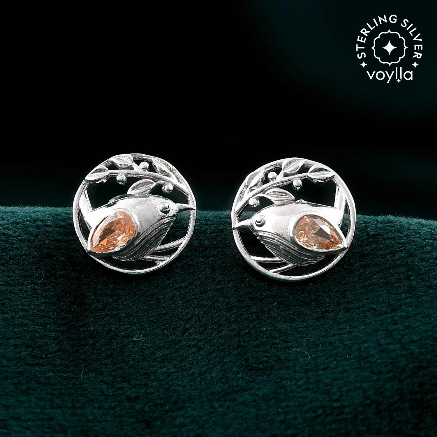 Tropical Wildlife Golden Wing Bird Sterling Silver Stud Earrings