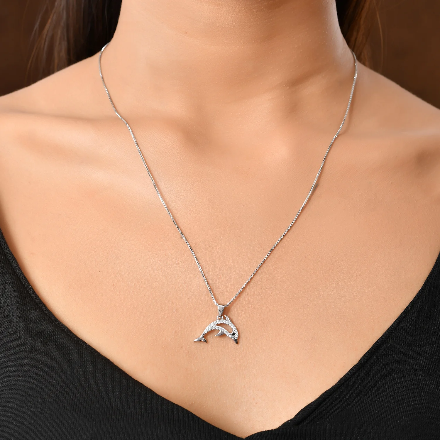 Tropical Wildlife Shimmer  Sterling Silver Dolphin Pendant - Image 2