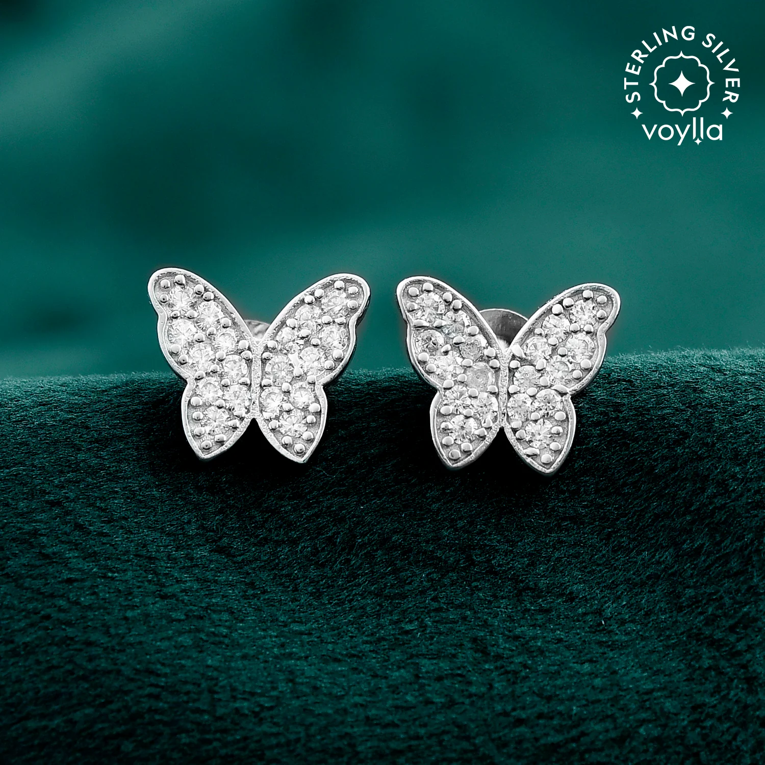 Tropical Wildlife Studded Butterfly Ear  Sterling Silver Stud Earrings