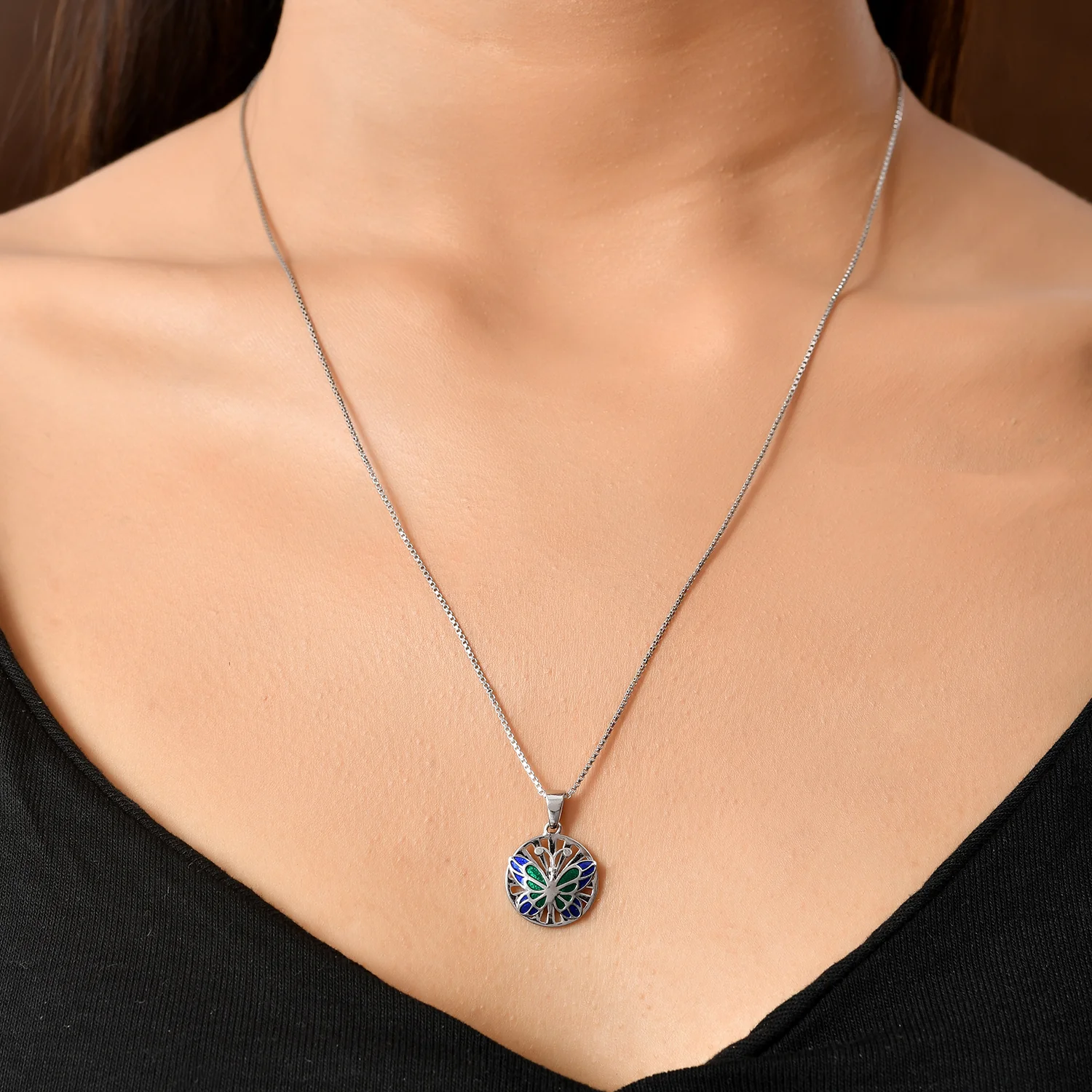 Tropical Wildlife Vibrant Butterfly  Sterling Silver Pendant - Image 2