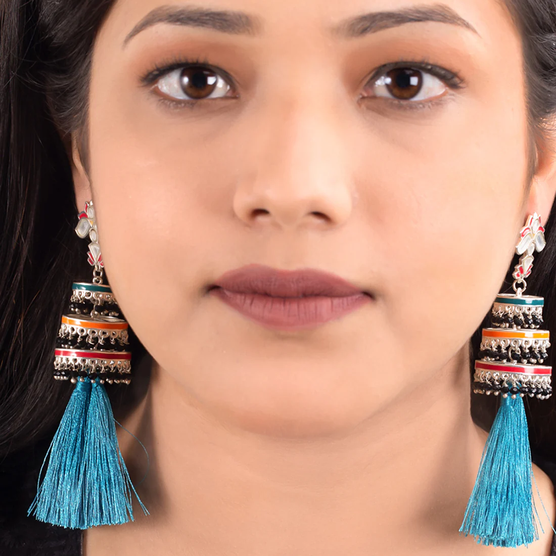 Truck Art Floral Motif Ethnic Lampshade Earrings - Image 2