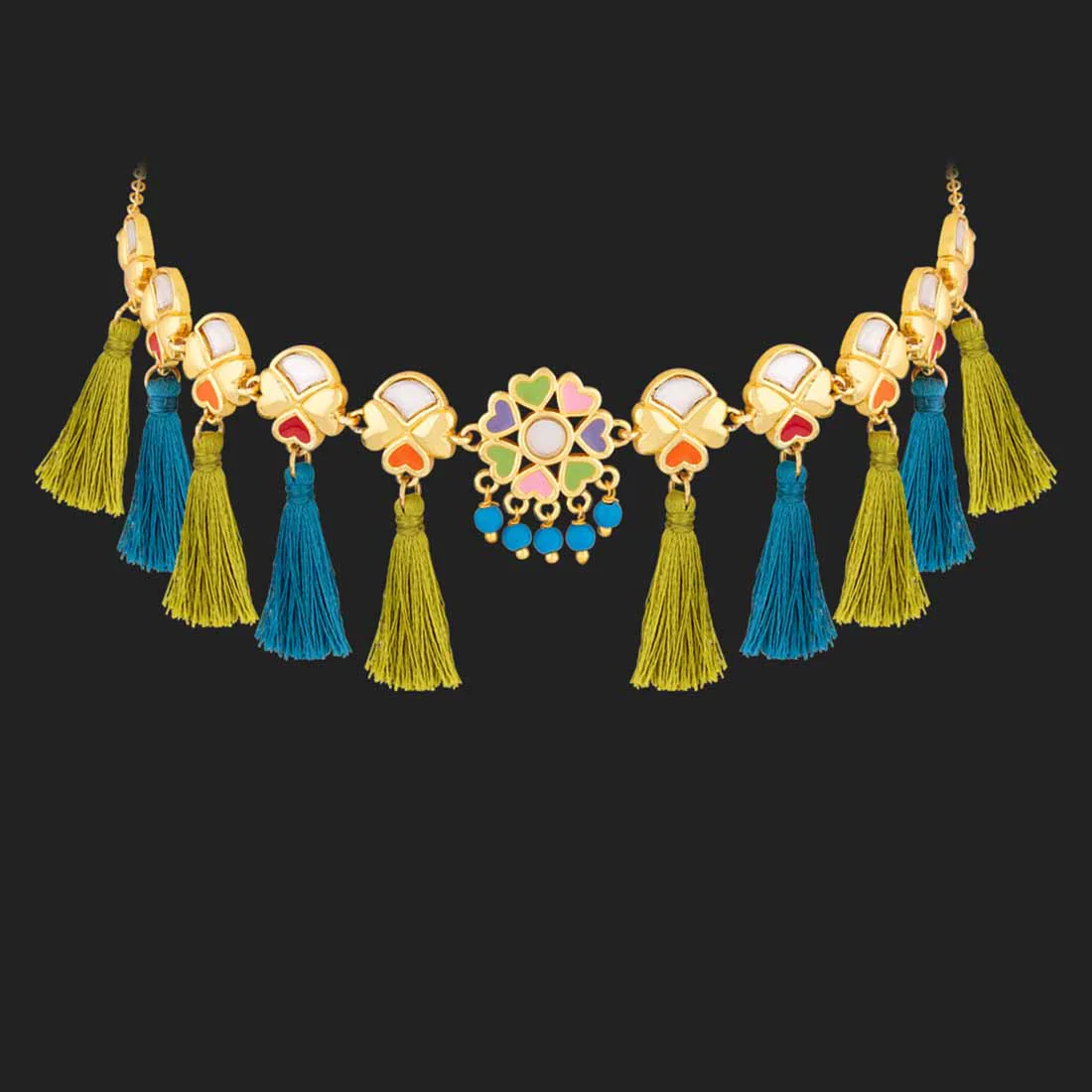 Truck Art Rangoli Pattern Tassels Necklace - Image 4