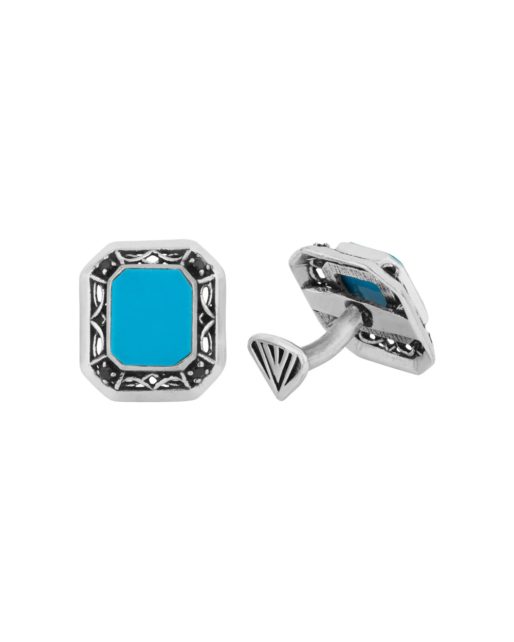 Turquoise Enamelled Milestone Cufflinks - Image 3
