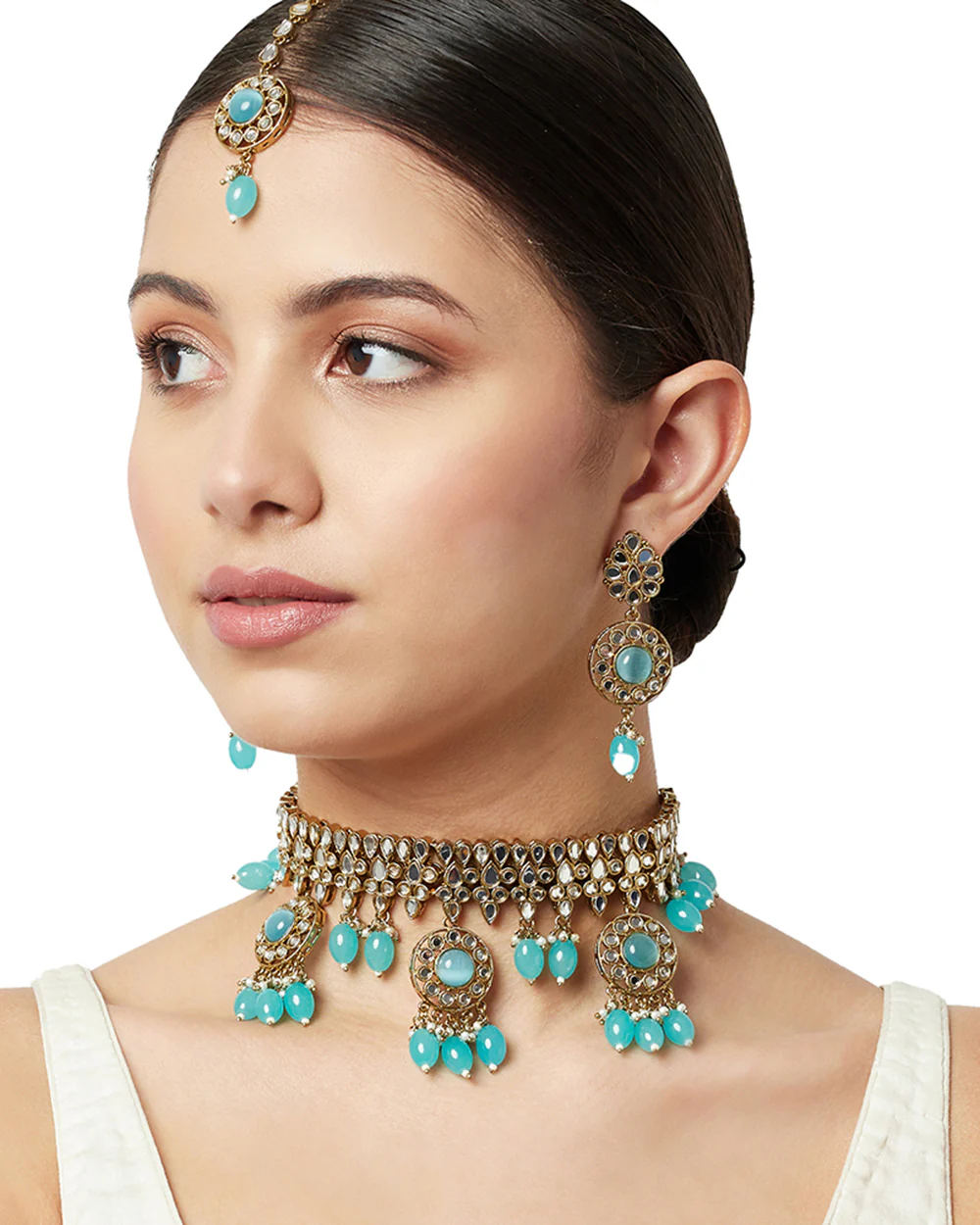 Gold Opulence Turquoise Mang Tika Set - Image 2