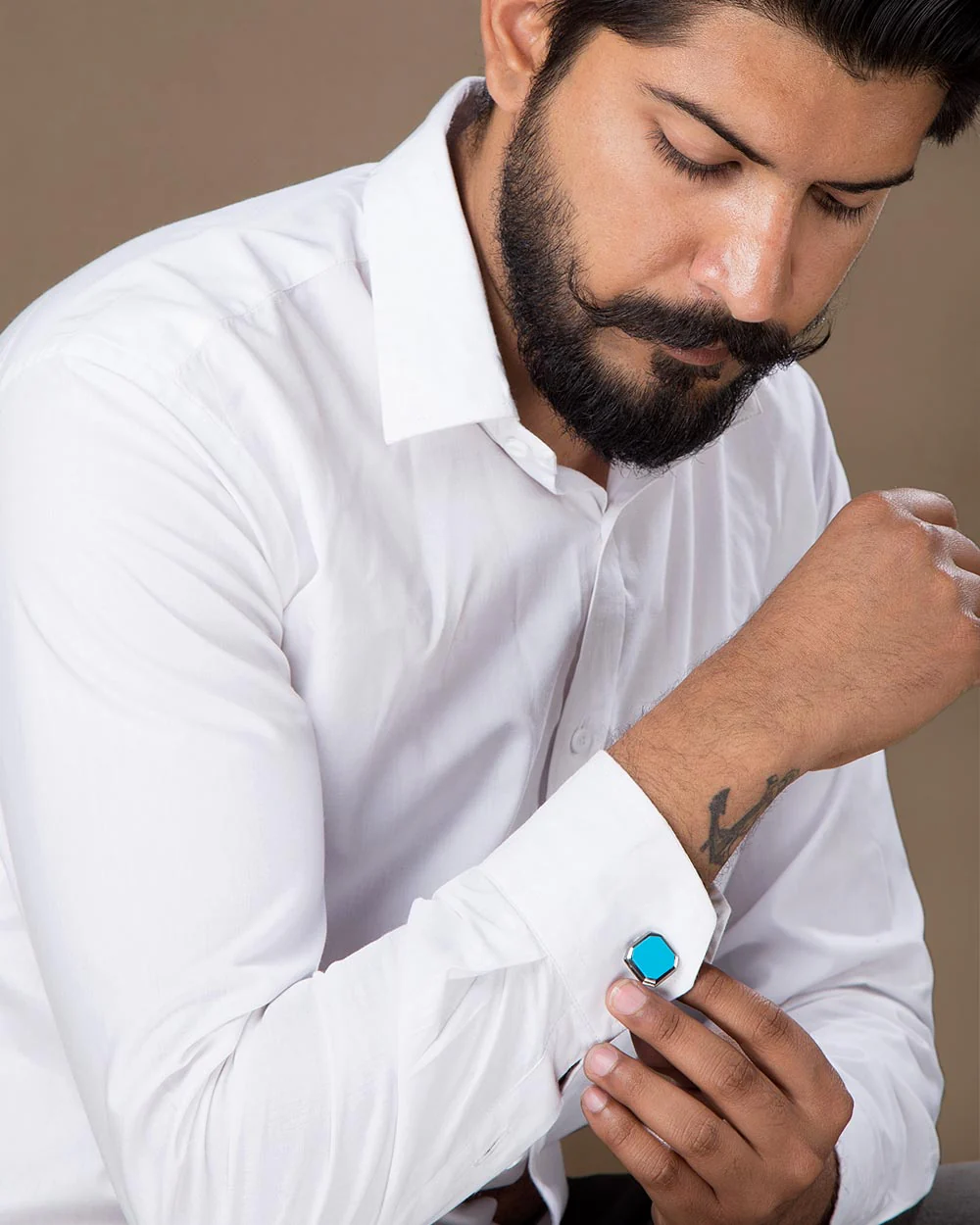 Turquoise Square Stone Studded Milestone Cufflinks - Image 5
