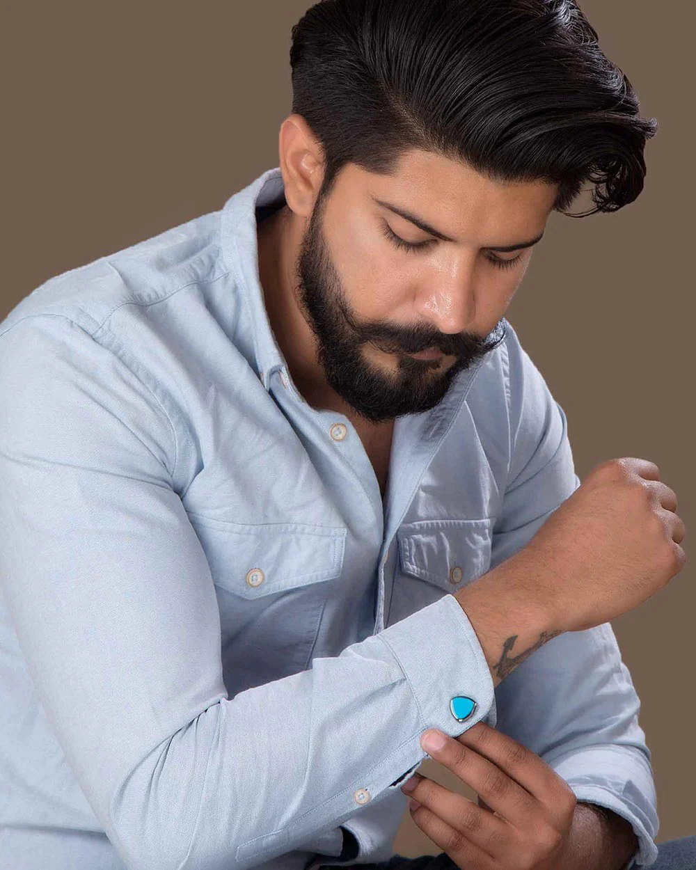 Turquoise Stone Black Rhodium Milestone Cufflinks - Image 5