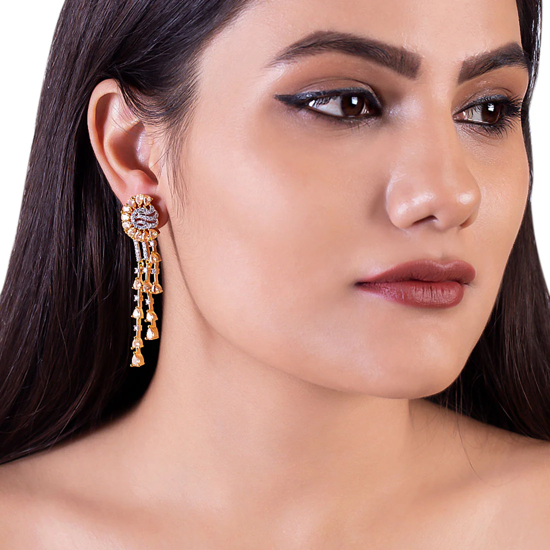 Two Tone Plated Tassels Drop Earrings - Image 2
