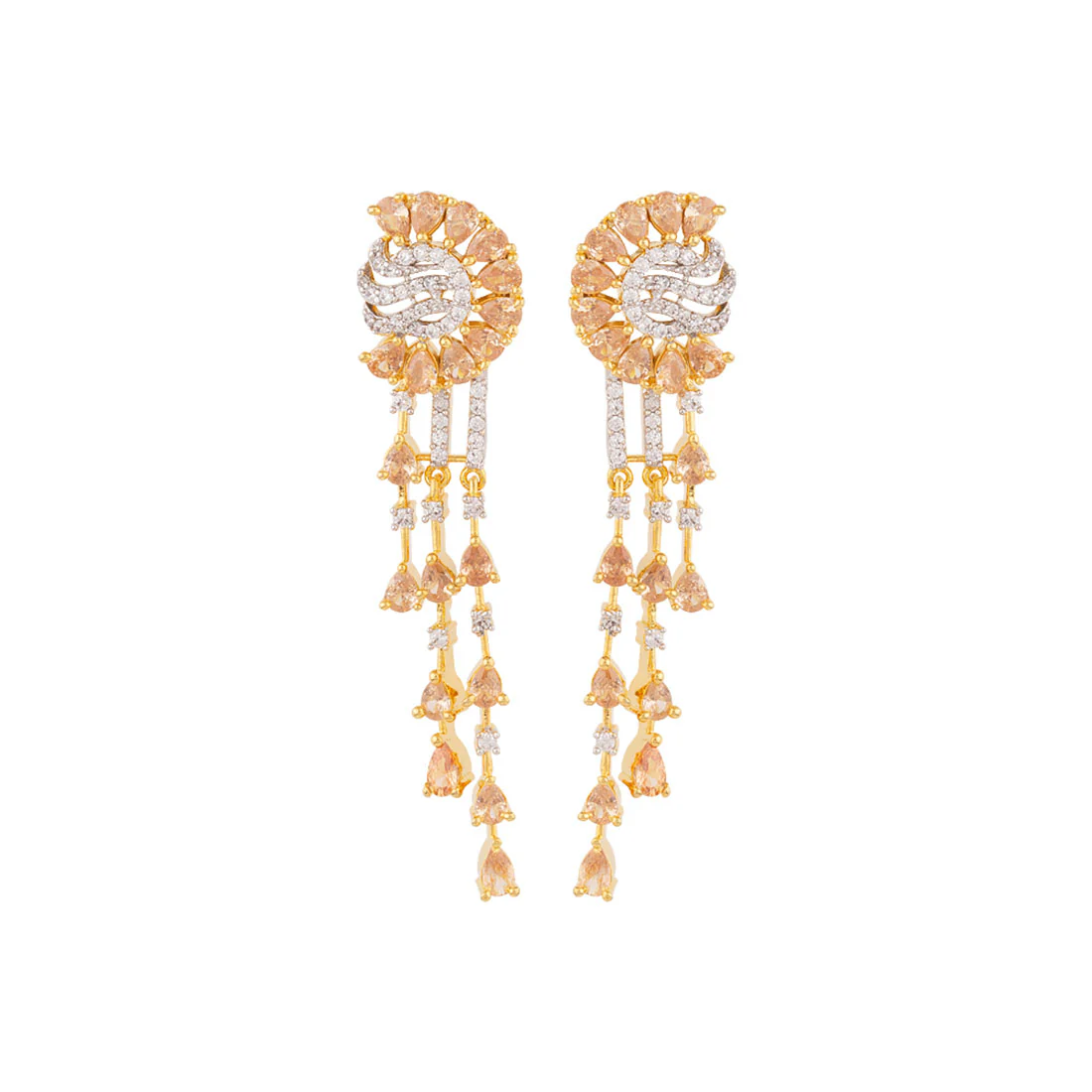 Two Tone Plated Tassels Drop Earrings - Image 3