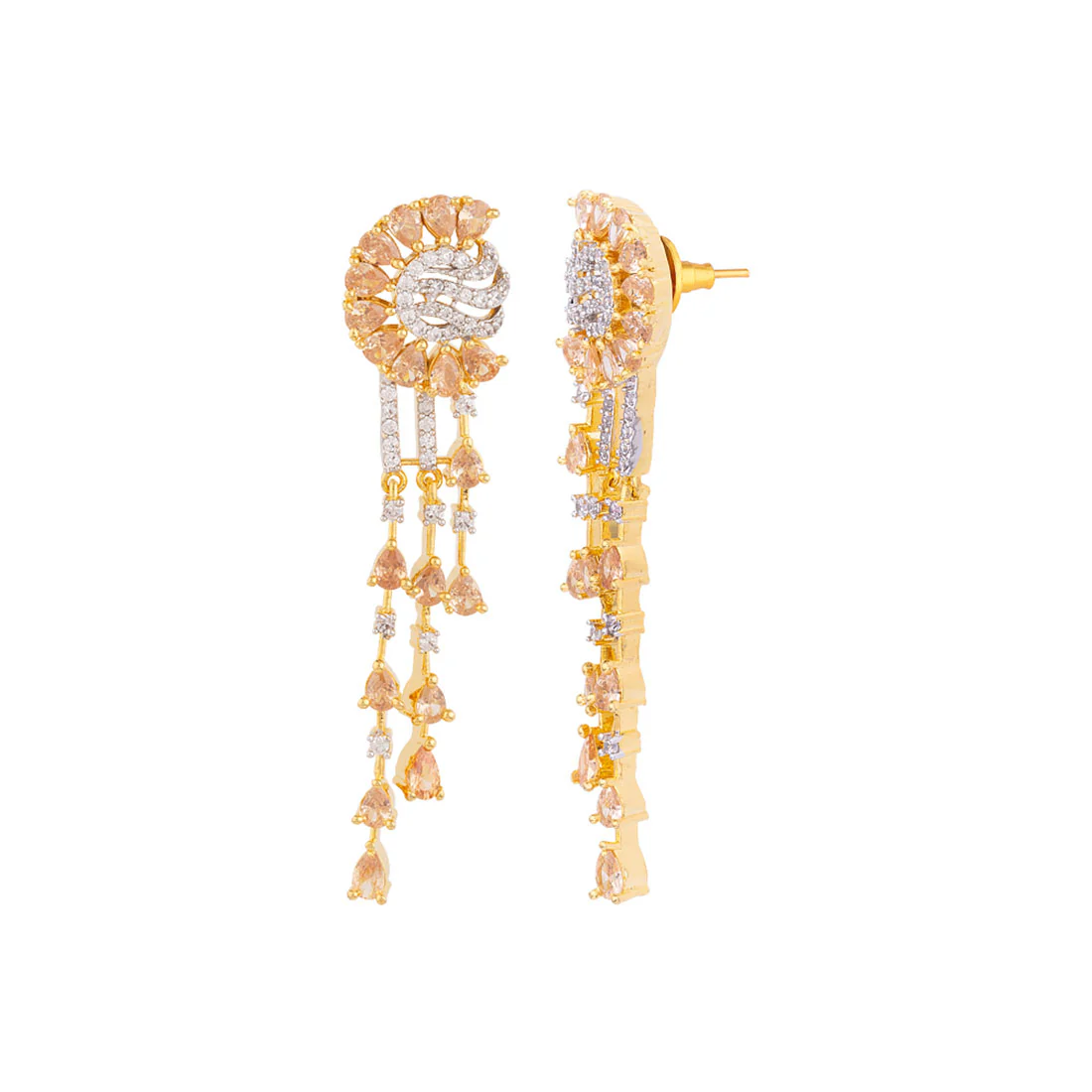 Two Tone Plated Tassels Drop Earrings - Image 4