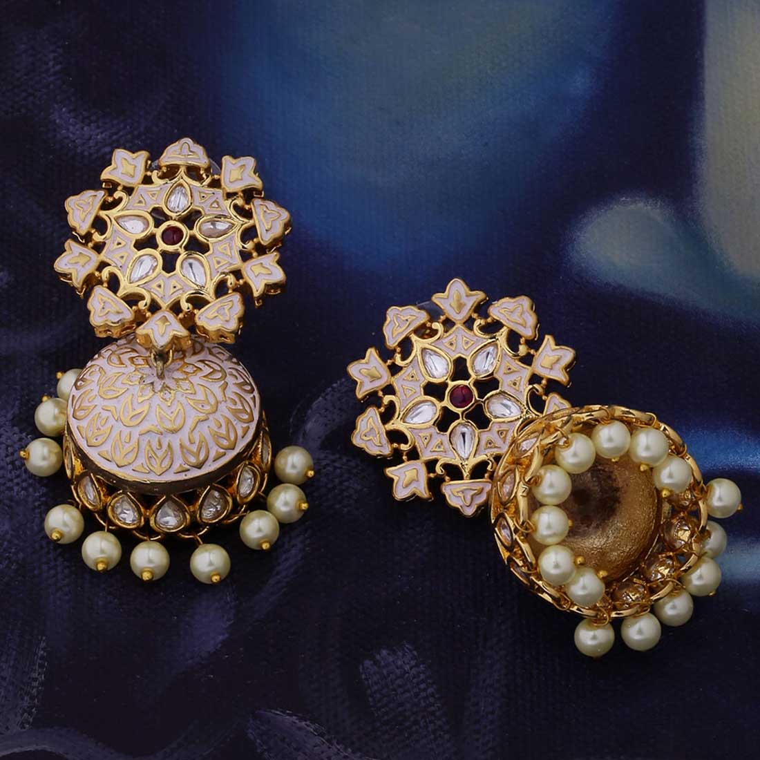 Udaipur Ethnic Kundan Gemstones Jhumka Earrings
