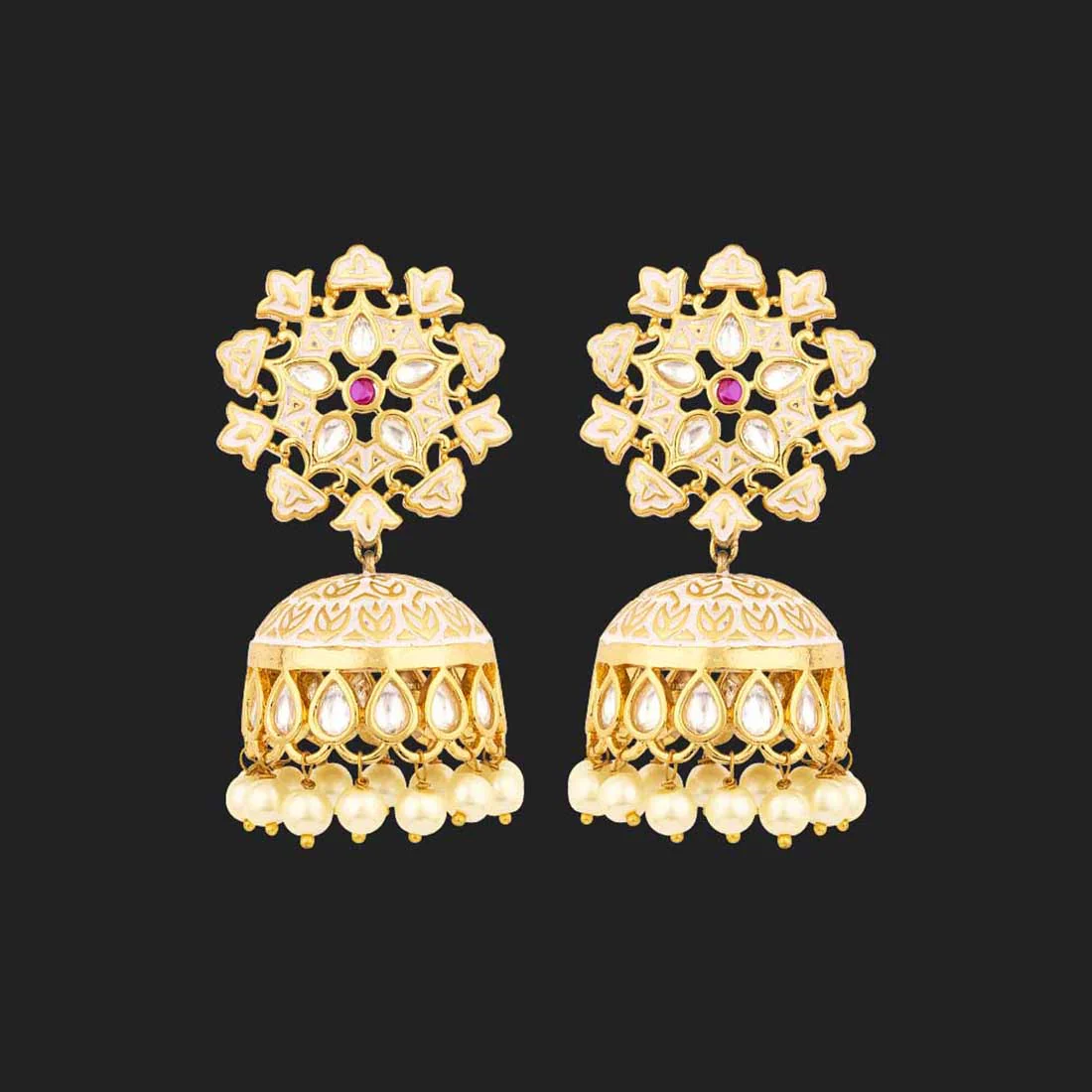 Udaipur Ethnic Kundan Gemstones Jhumka Earrings - Image 2