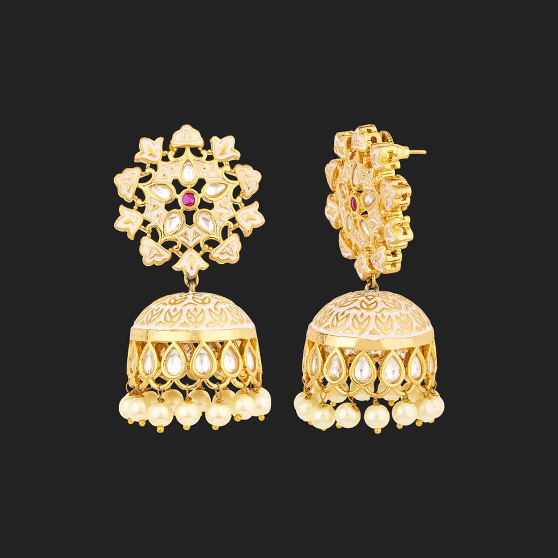 Udaipur Ethnic Kundan Gemstones Jhumka Earrings - Image 3