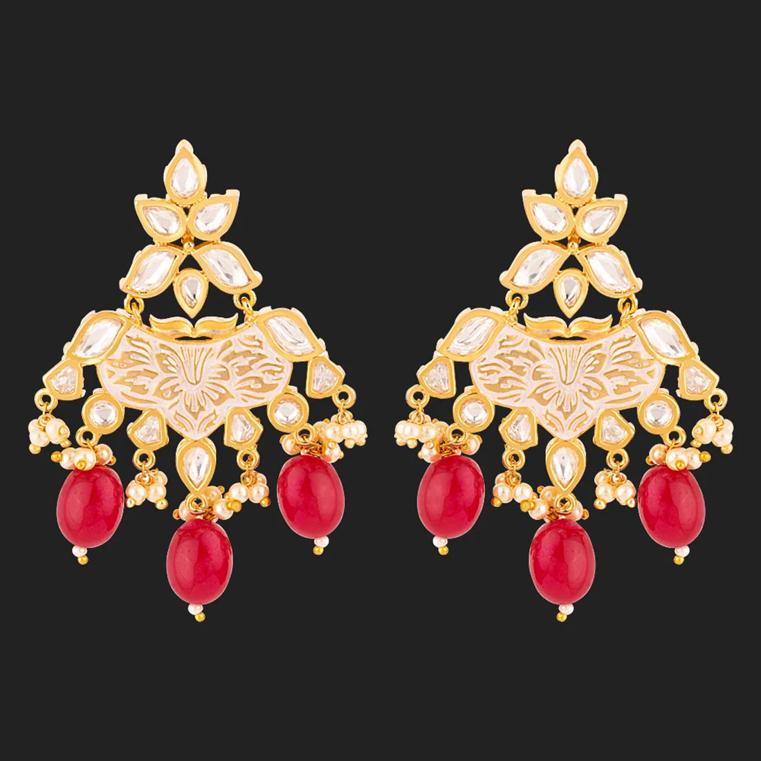 Udaipur Faux Kundan Gems Adorned Earrings - Image 3