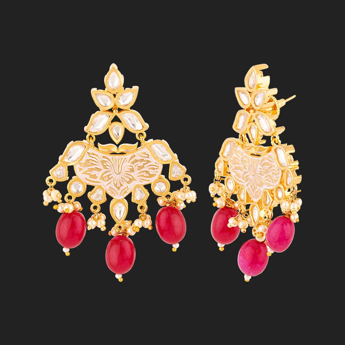 Udaipur Faux Kundan Gems Adorned Earrings - Image 4