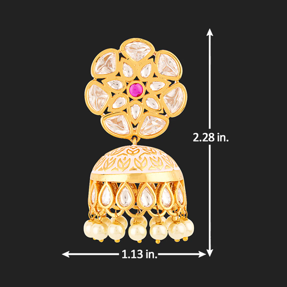 Udaipur Floral Kundan Gems Jhumka Earrings - Image 5
