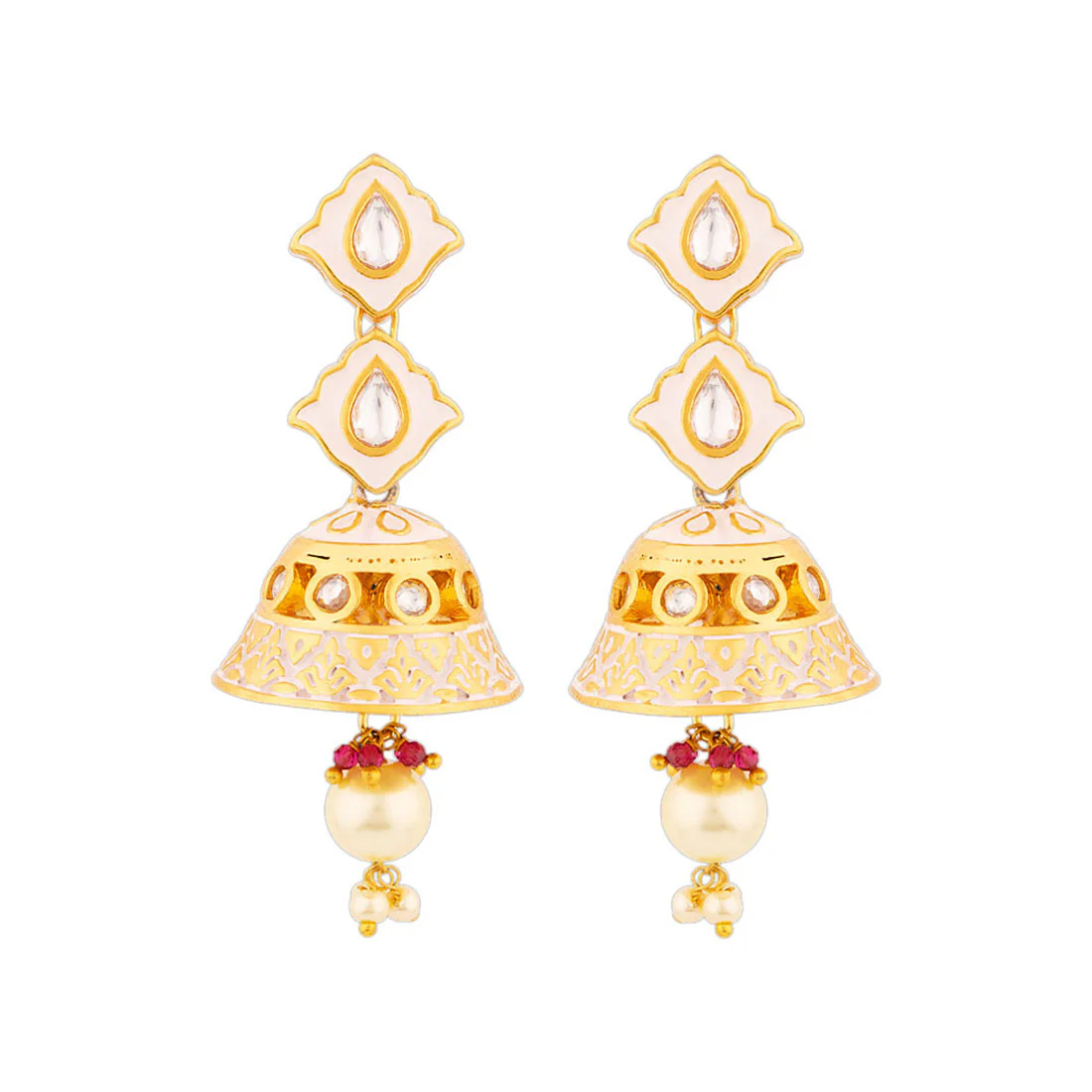 Udaipur Kundan Gems Jhumka Drop Earrings - Image 3