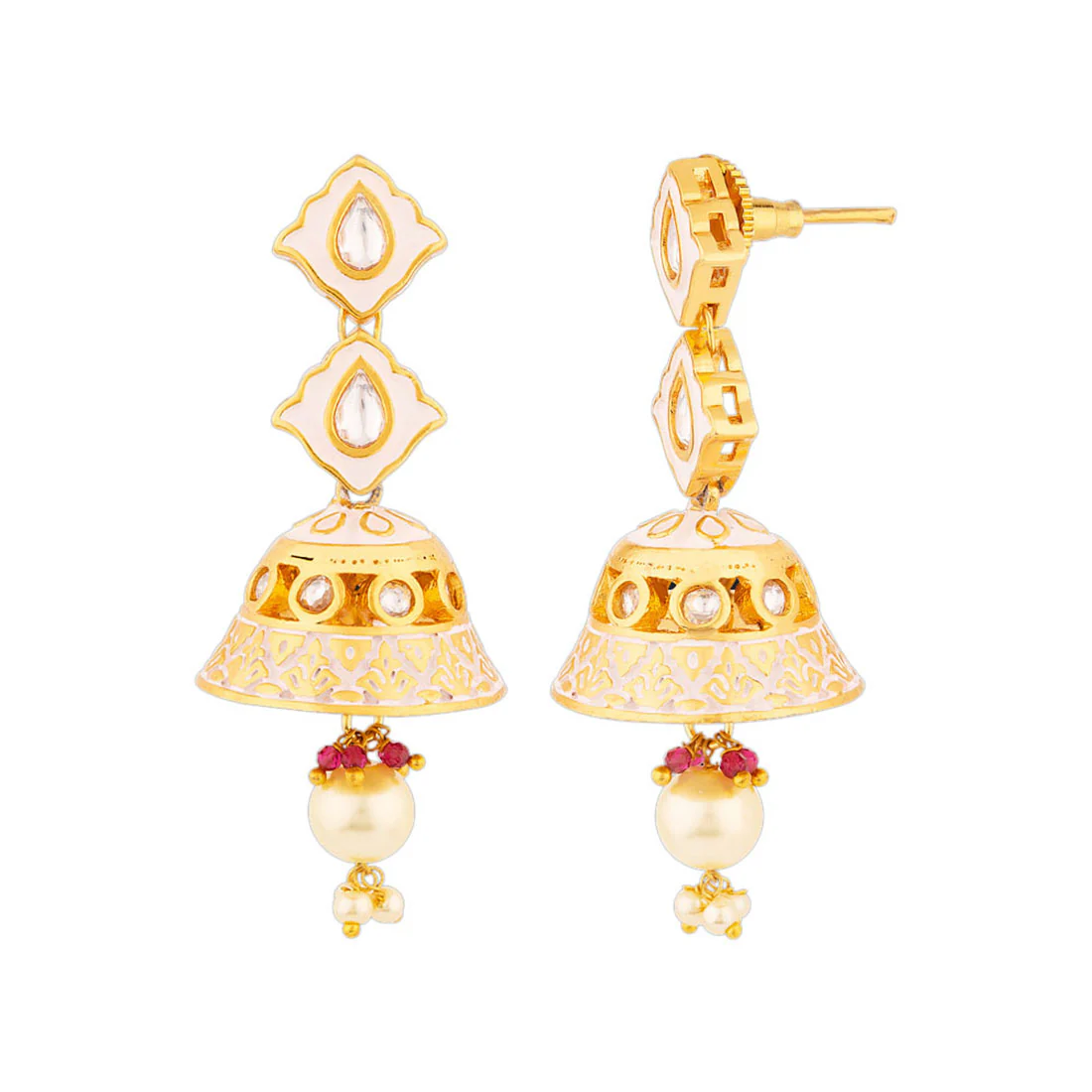 Udaipur Kundan Gems Jhumka Drop Earrings - Image 4