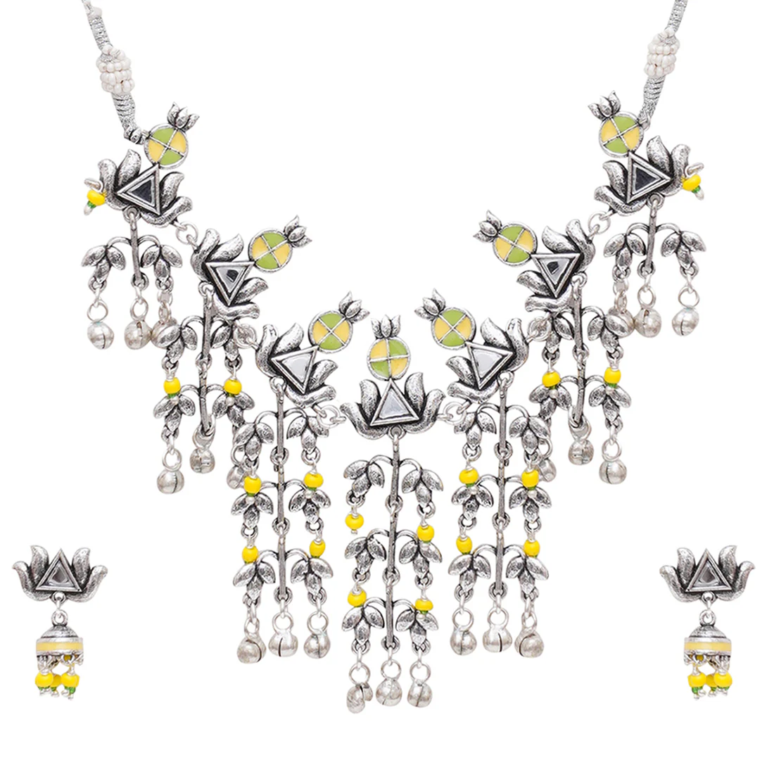 Festive Hues Unique Yellow Choker Necklace Set - Image 4