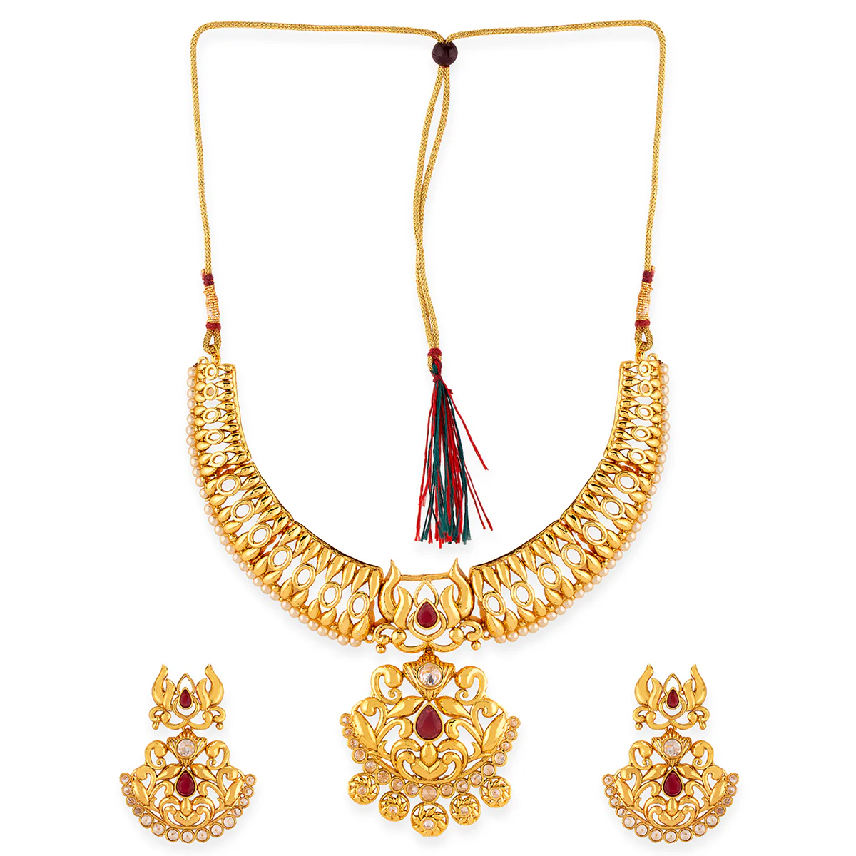 Utsav Red Stone Necklace Set - Image 4