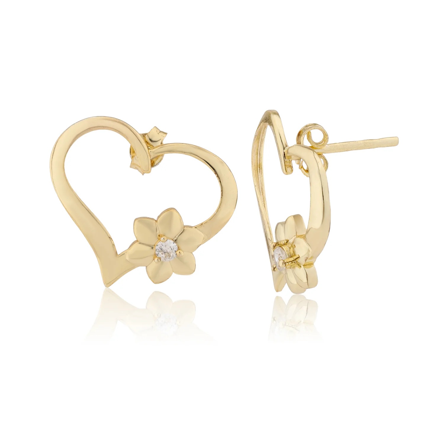 Valentine's Day Blooming Heart Floral Minimal Sterling Silver Stud Earrings - Image 4