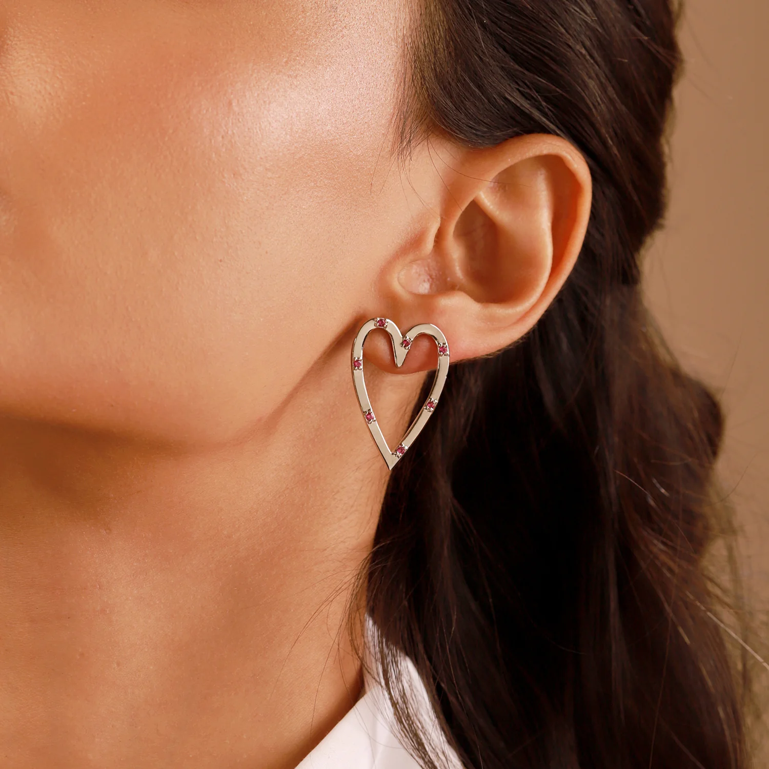 Valentine’s Day Crystal Pink Dot Heartline Earrings - Image 2