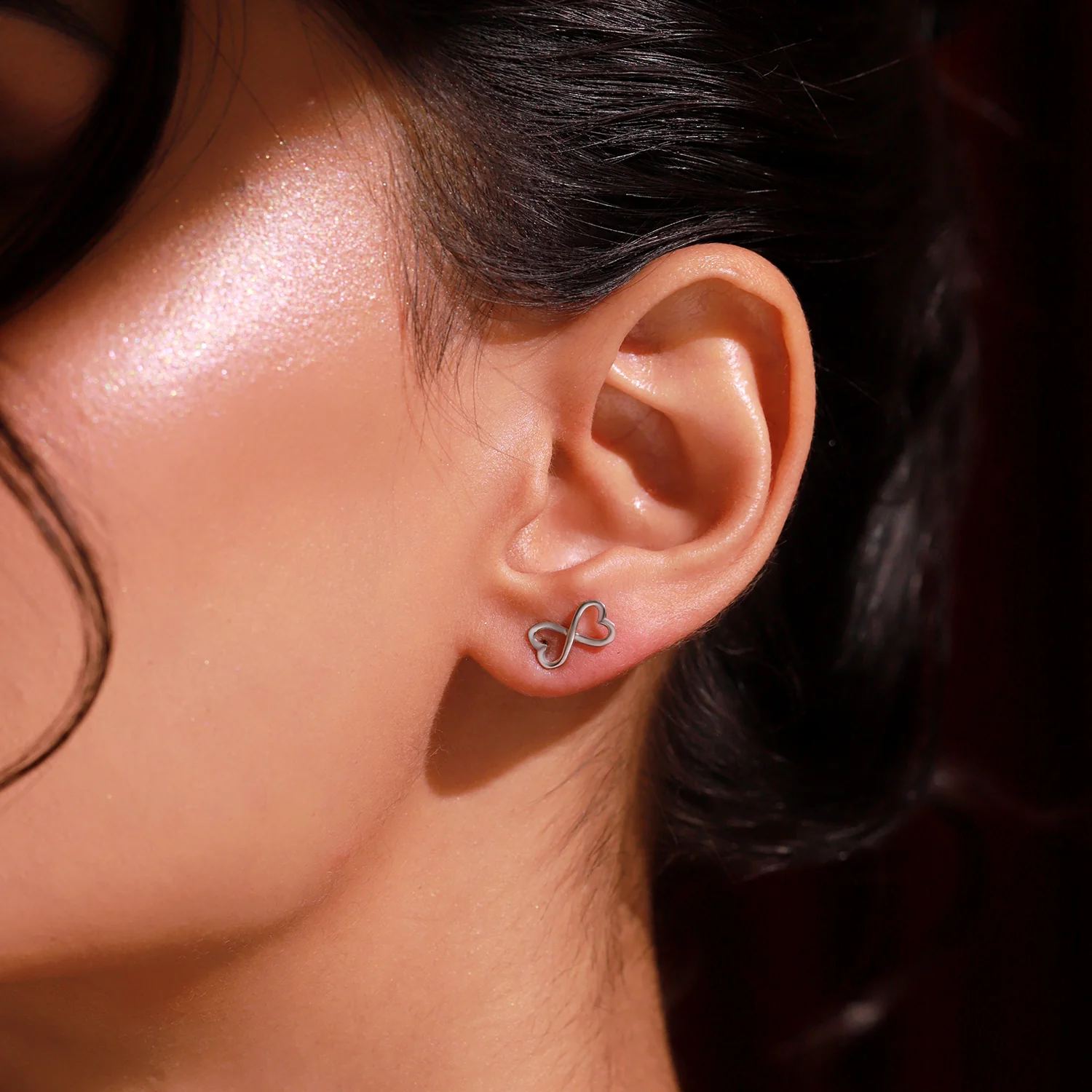 Valentine's Day Infinity of Hearts Minimal Sterling Silver Stud Earrings - Image 2
