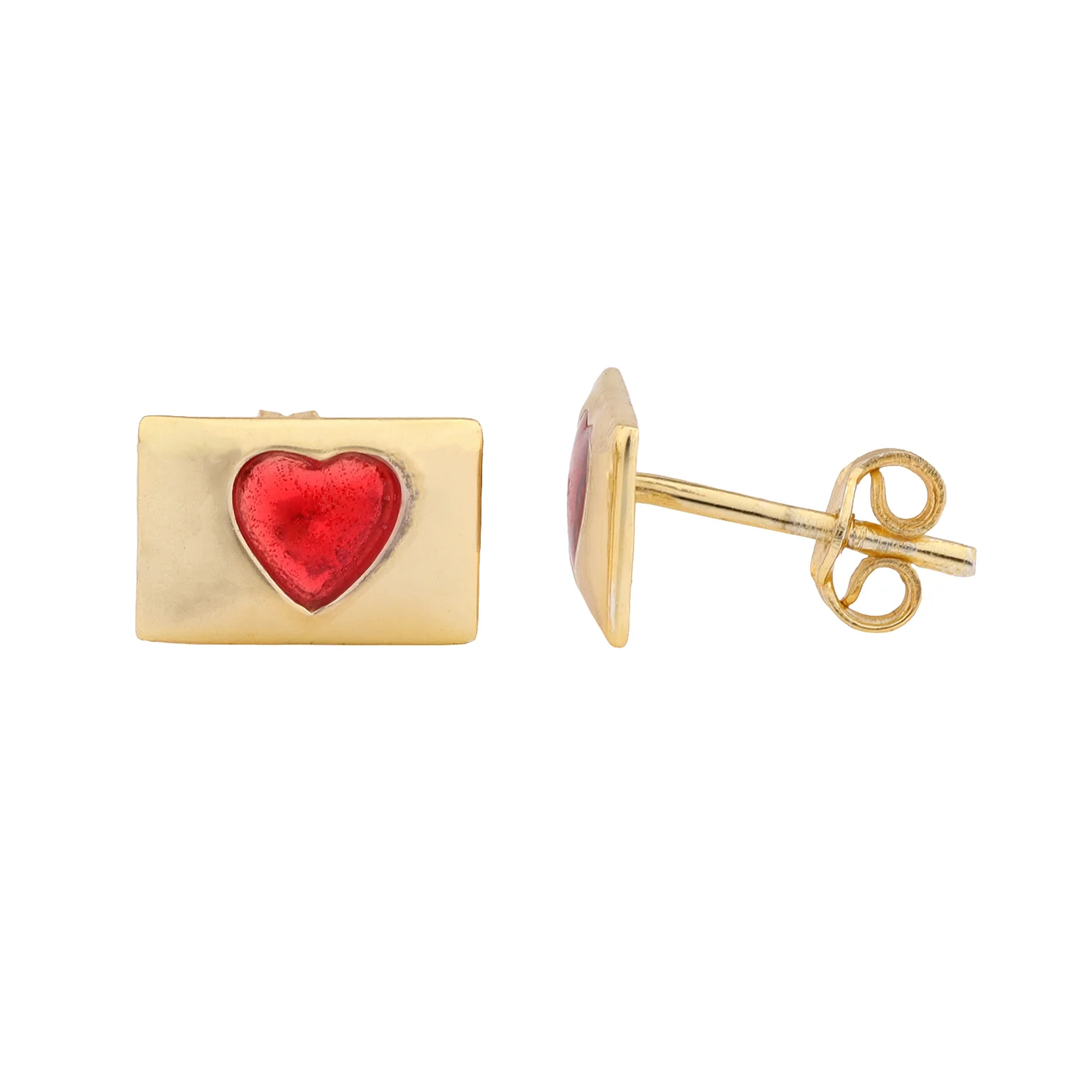 Valentine's Day Love Sealed Red Heart Sterling Silver Stud Earrings - Image 4