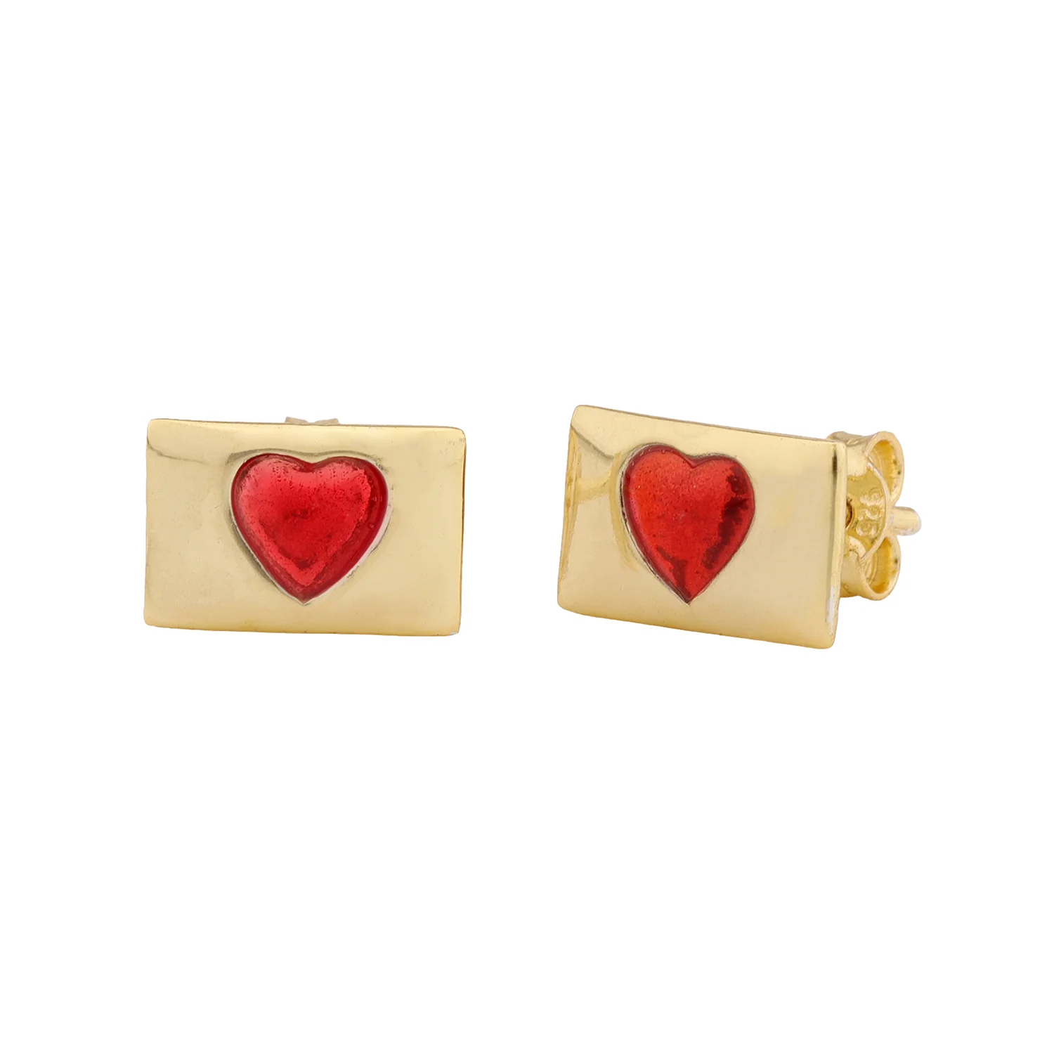 Valentine's Day Love Sealed Red Heart Sterling Silver Stud Earrings - Image 5