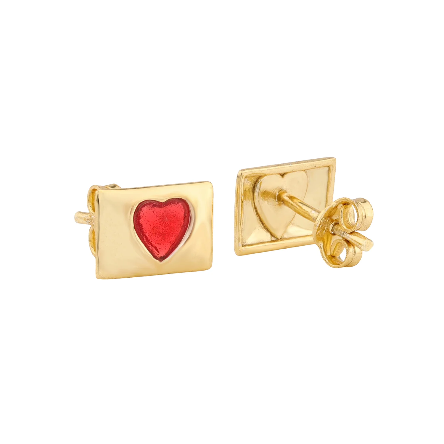 Valentine's Day Love Sealed Red Heart Sterling Silver Stud Earrings - Image 6
