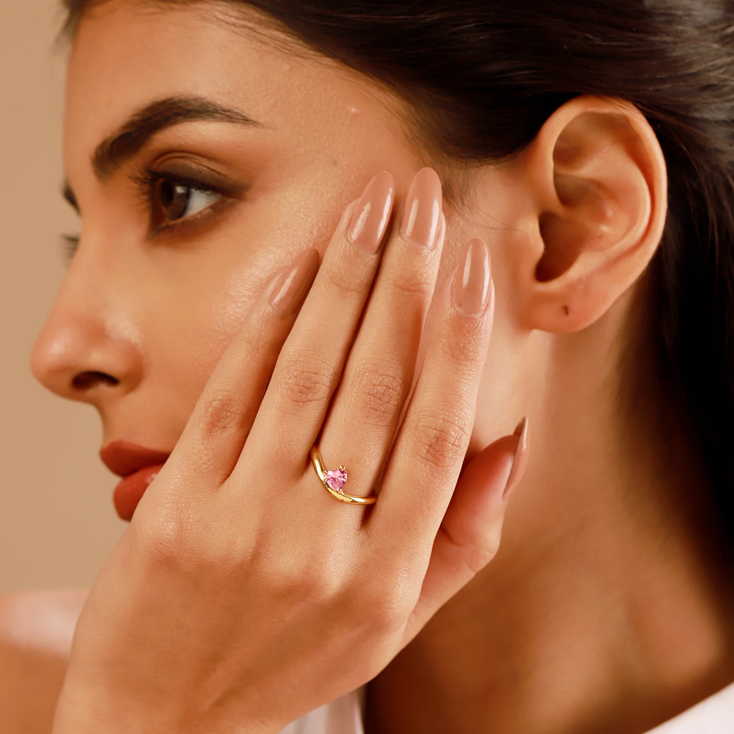 Valentine’s Day Pink Cupid Heart Solitaire Ring - Image 3