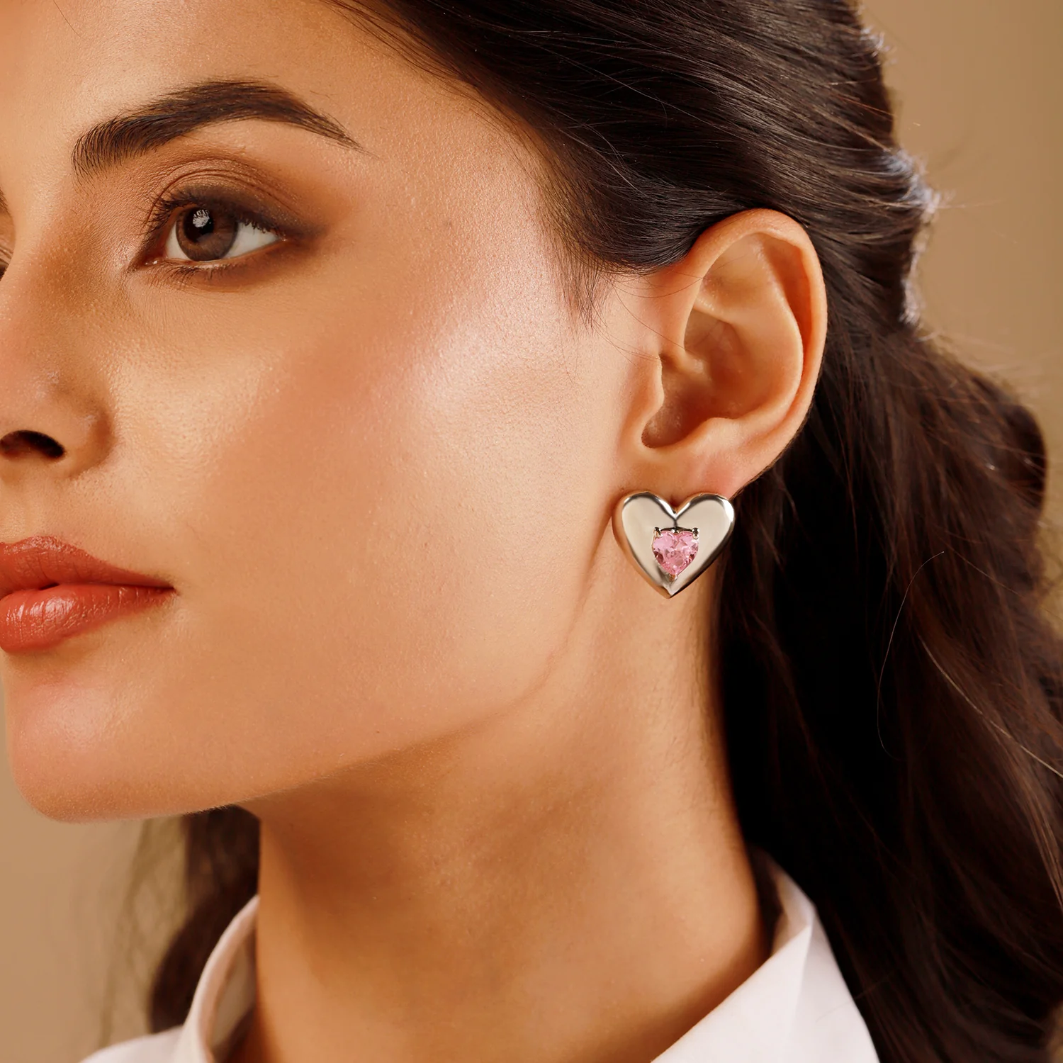 Valentine’s Day  Pink Heartstone Whisper Stud Earrings - Image 2