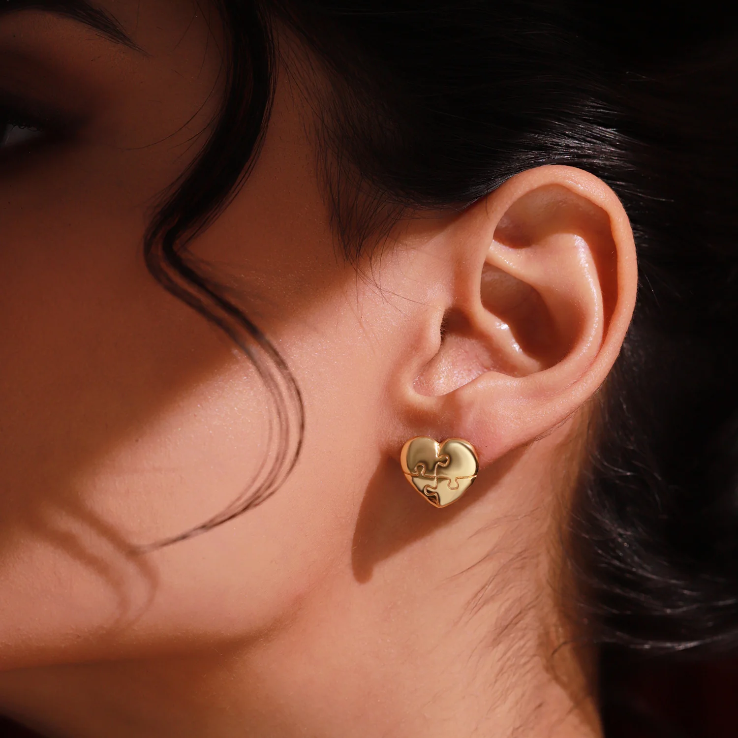 Valentine's Day Puzzle of the Heart Sterling Silver Stud Earrings - Image 2