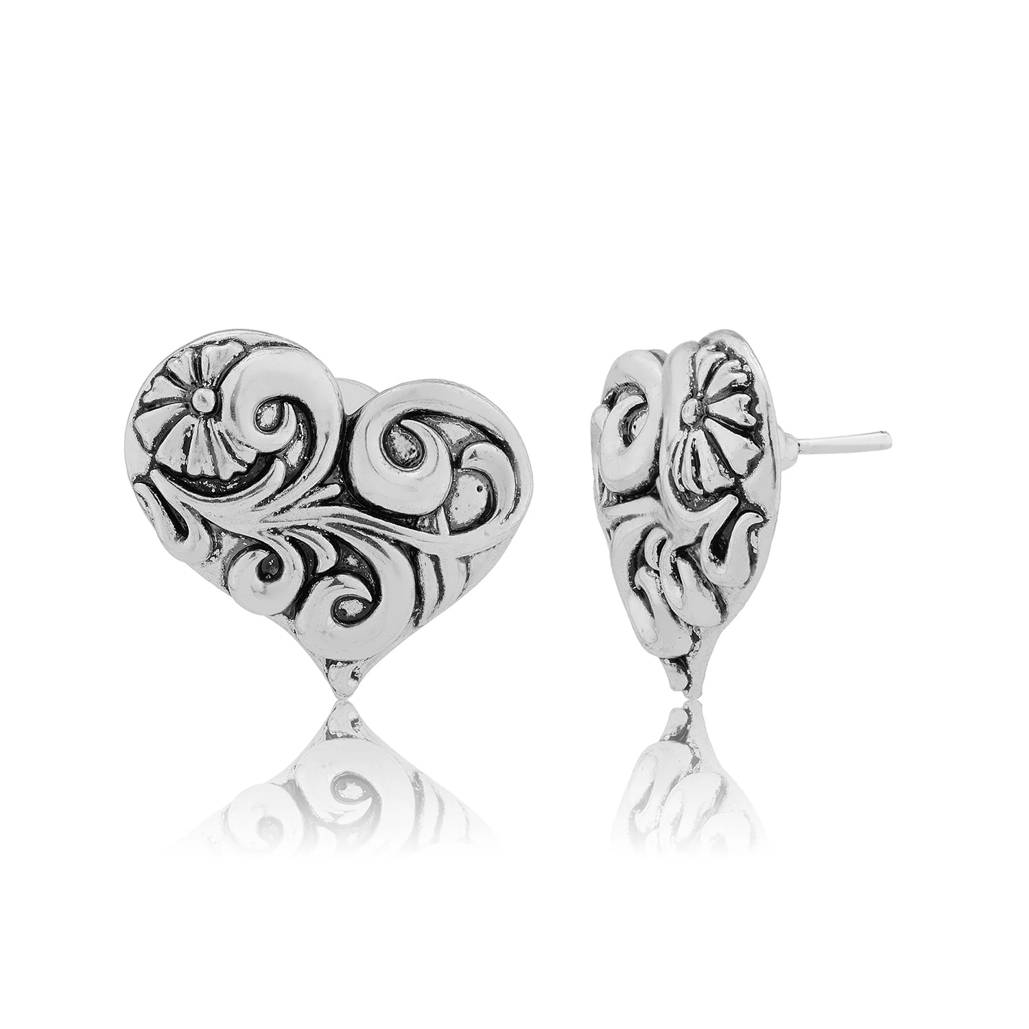 Valentine’s Day Vintage Oxidized Floral Heart Stud Earrings - Image 4