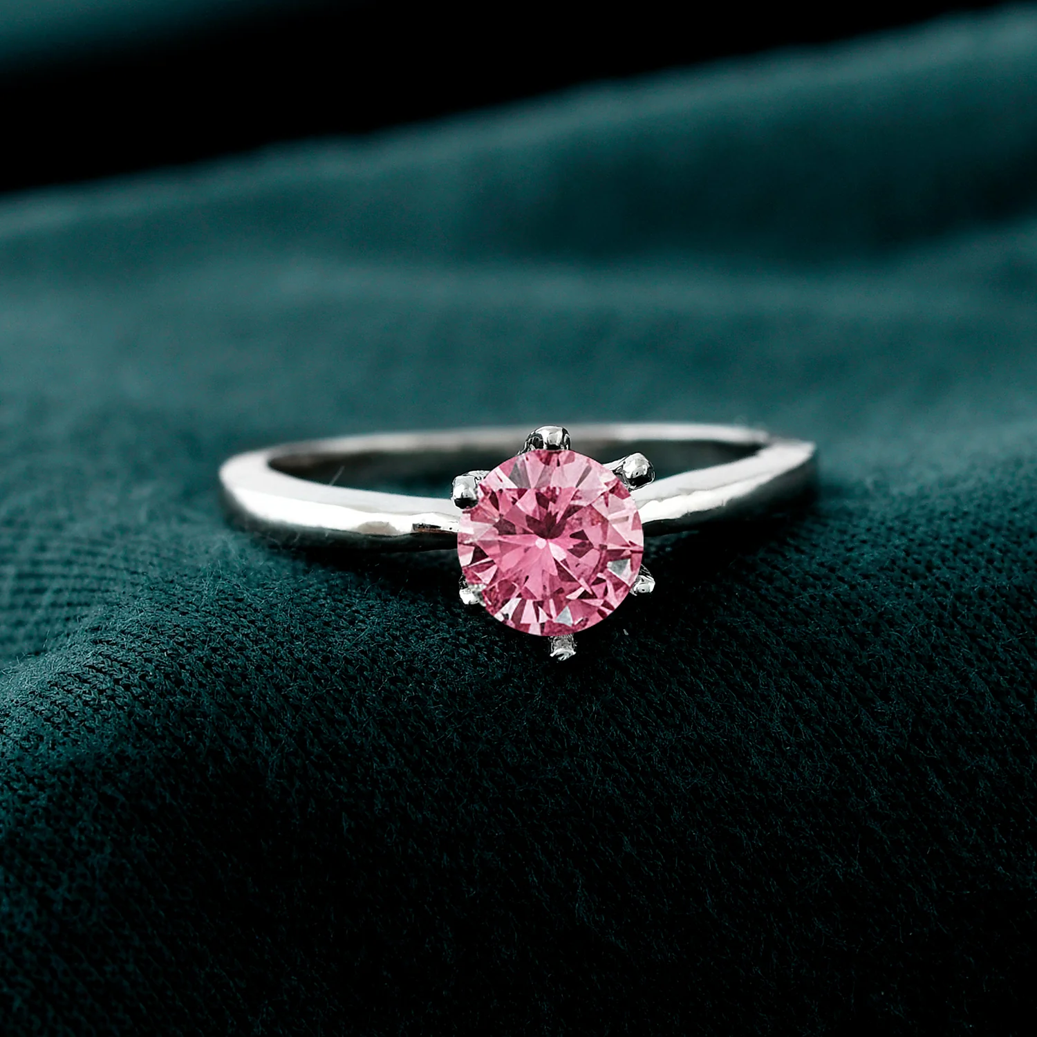 Valentines Day Blush Promise Solitaire Silver Ring