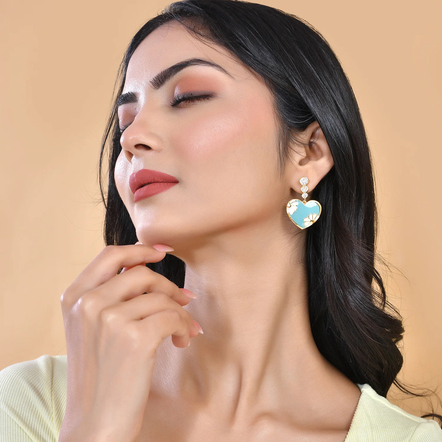 Camellia Drop Earrings With Gold Analog Watch Combo - Image 2
