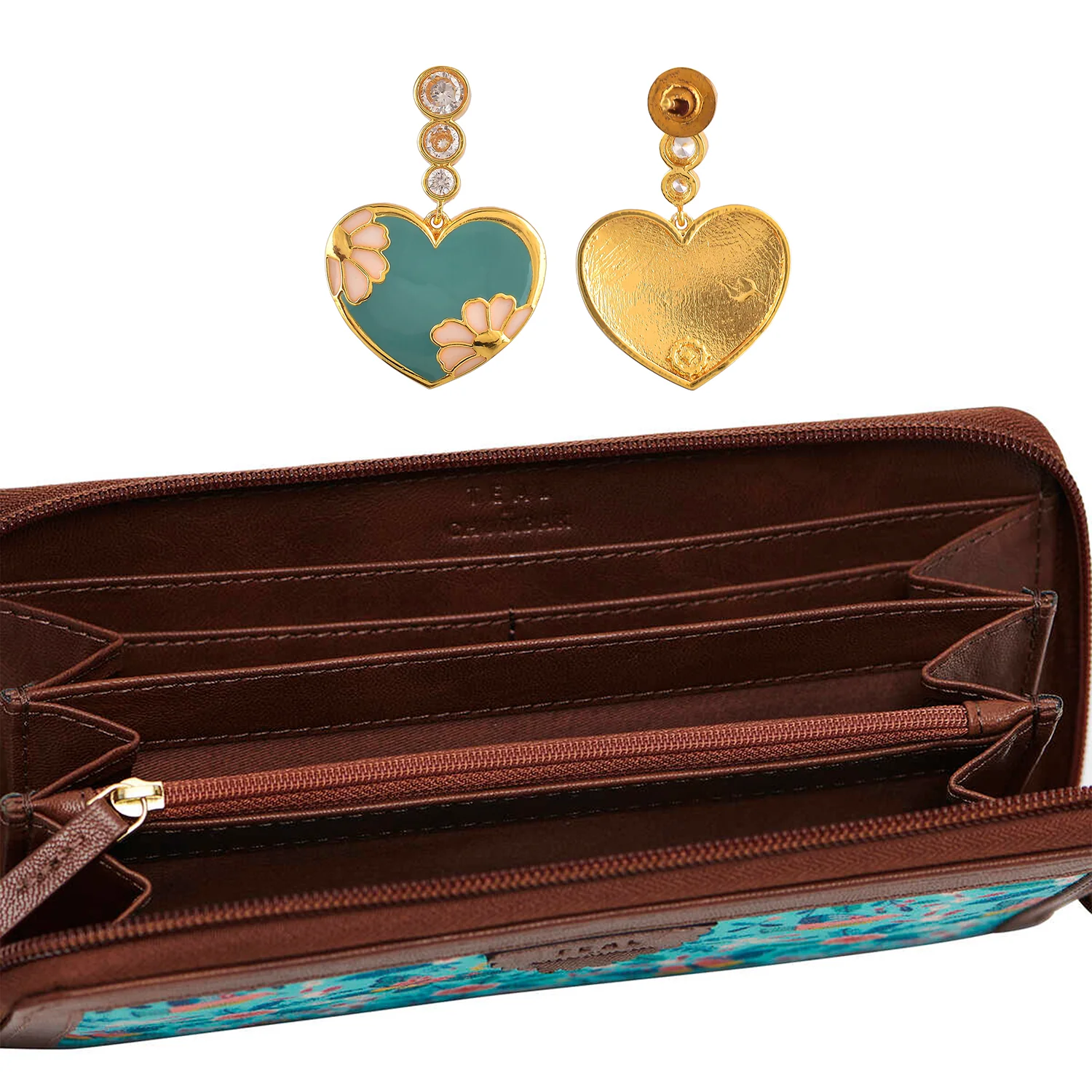Camellia Drop Earrings With Paradise Long Wallet Combo - Image 3