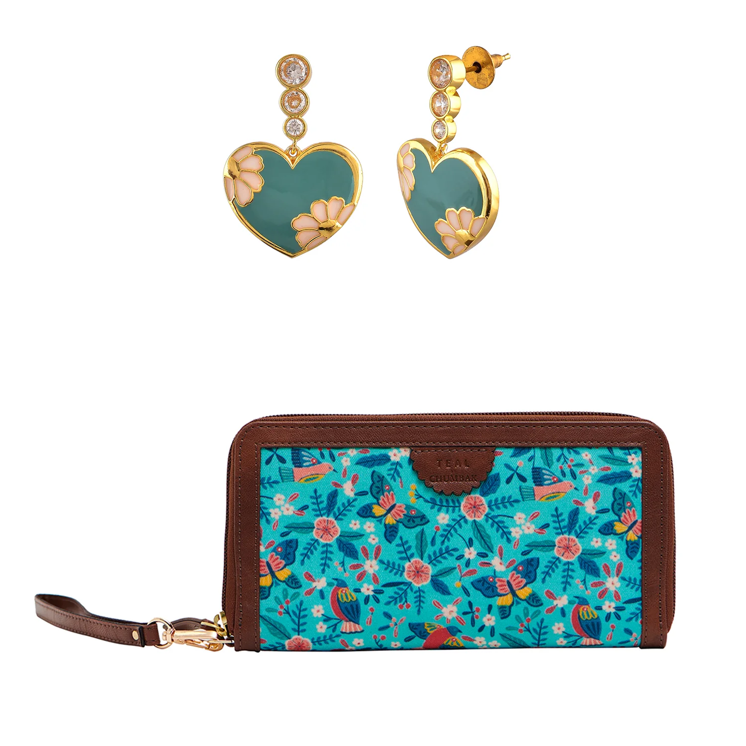 Camellia Drop Earrings With Paradise Long Wallet Combo - Image 4