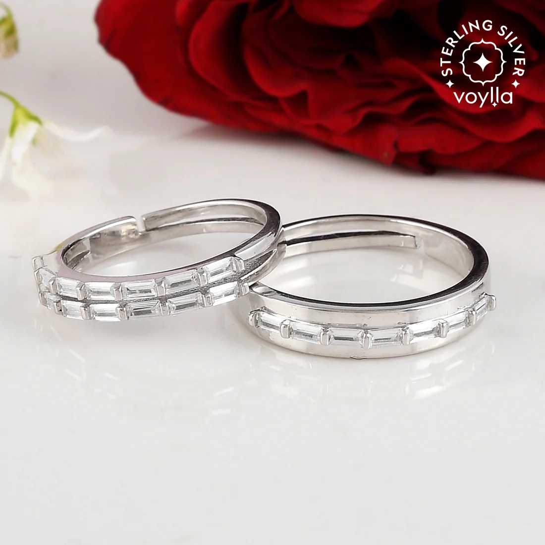 Sterling Silver CZ Adorned Couple Rings