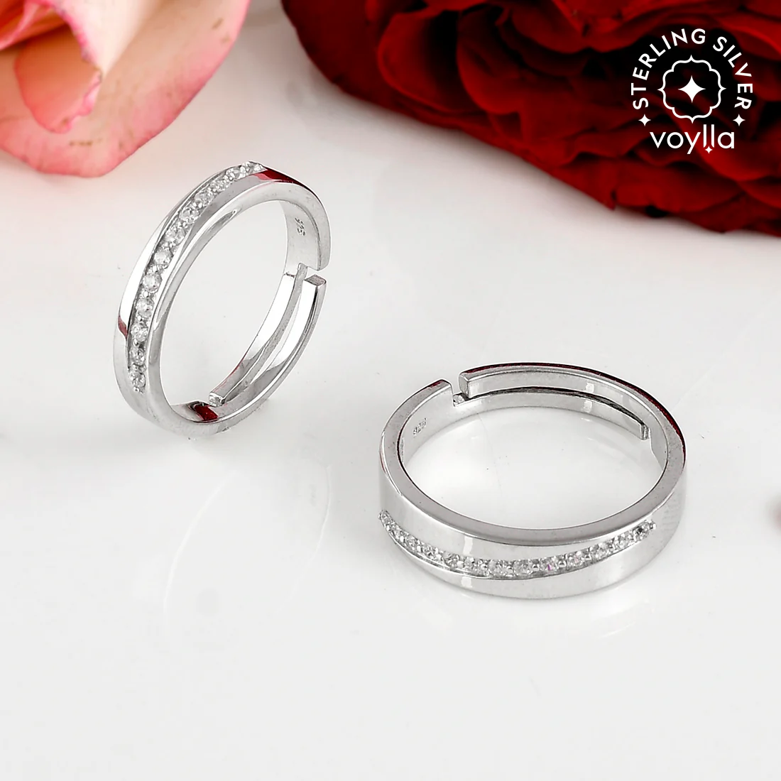 Sterling Silver CZ Couple Band Rings