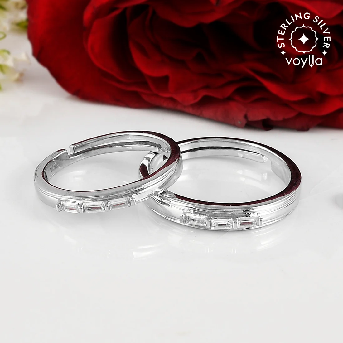 Sterling Silver Couple Rings with Zirconia Adornment | Voylla