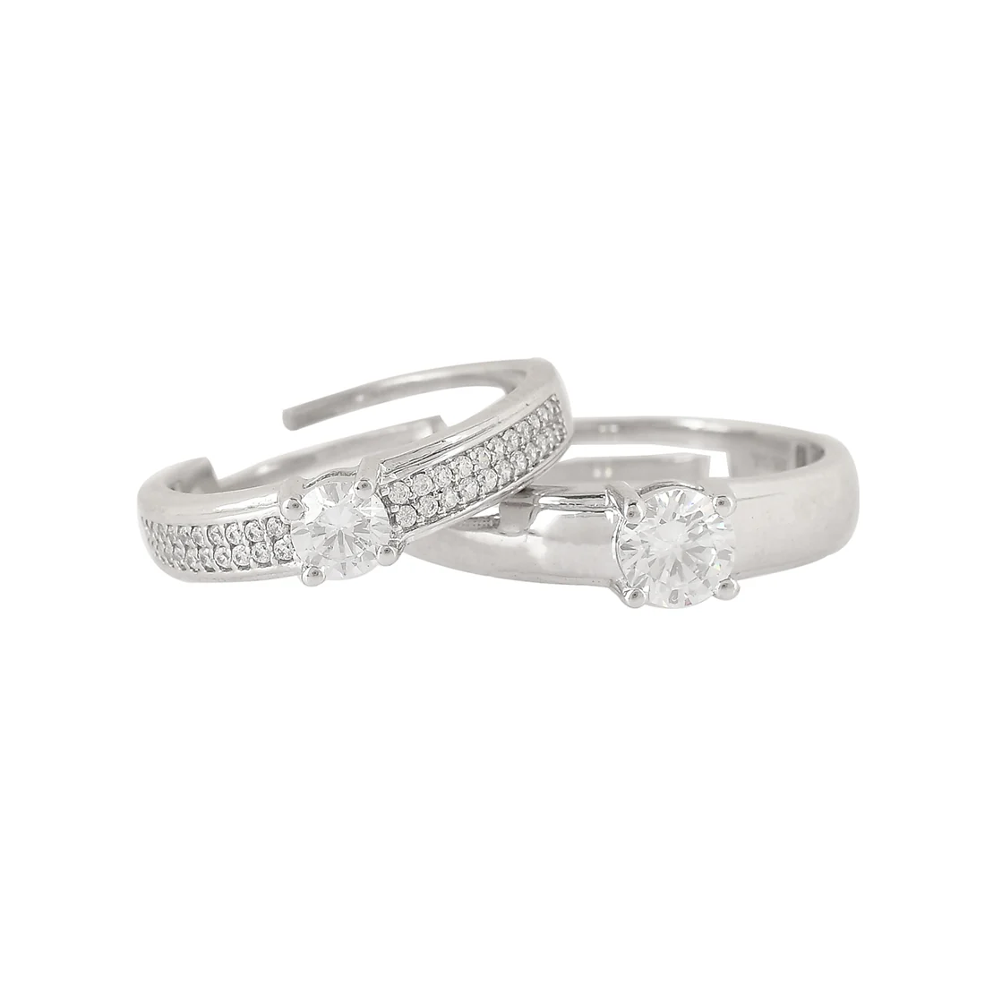 Elegant Sterling Silver Zirconia Adorned Couple Rings - Voylla - Image 3