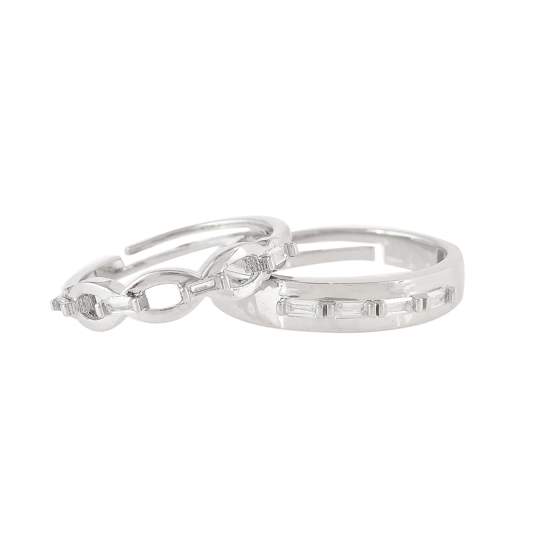 925 Silver Zirconia Ink Design Couple Rings - Image 3