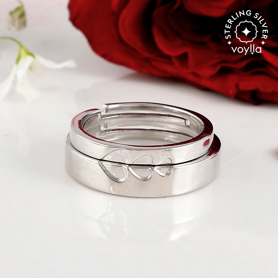 Sterling Silver Aligned Hearts Couple Band Rings