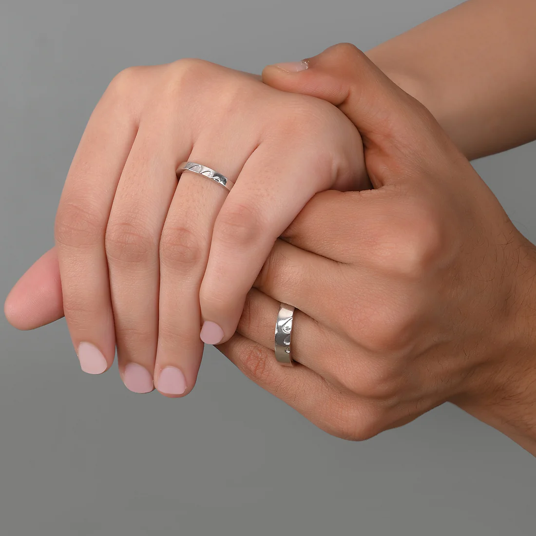 Sterling Silver Aligned Hearts Couple Band Rings - Image 2