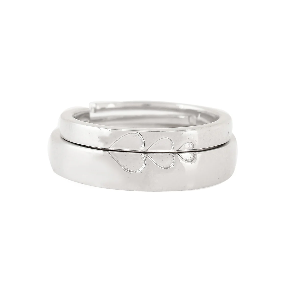 Sterling Silver Aligned Hearts Couple Band Rings - Image 3