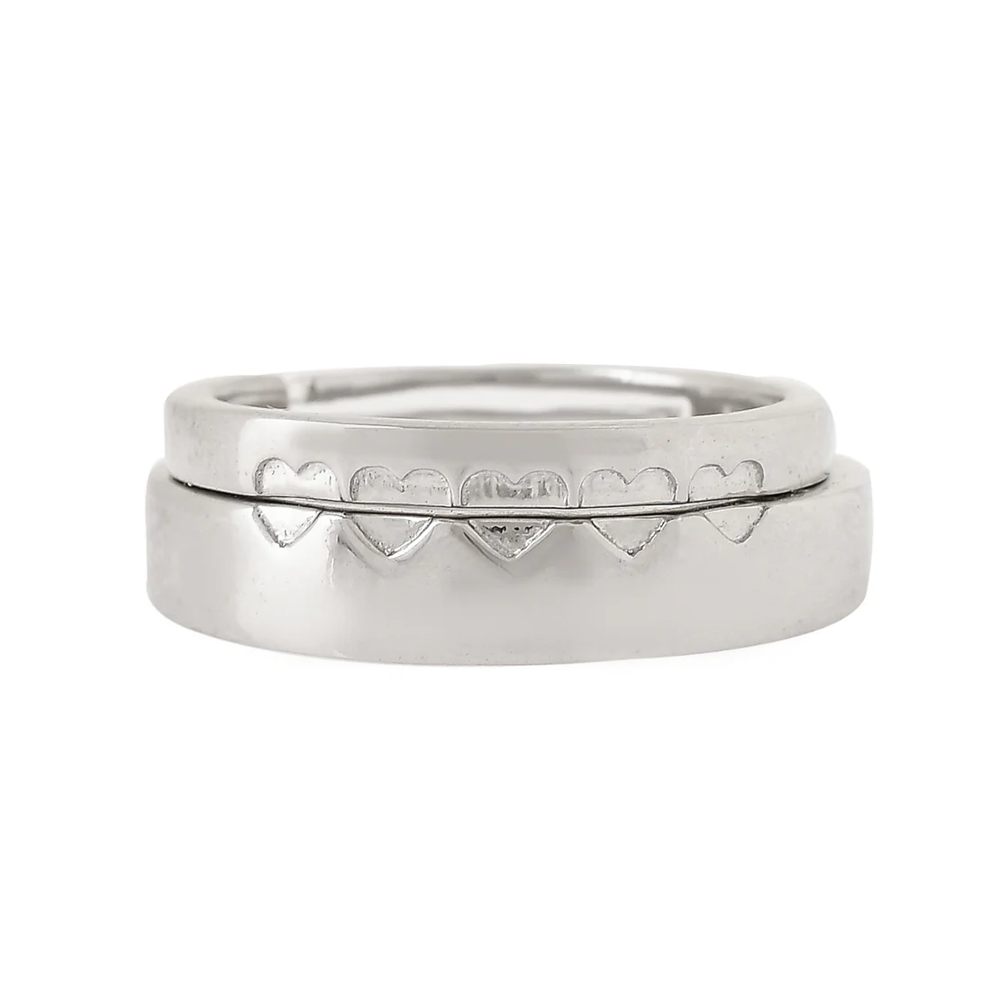 Sterling Silver Aligned Hearts Couple Band Rings - Image 3